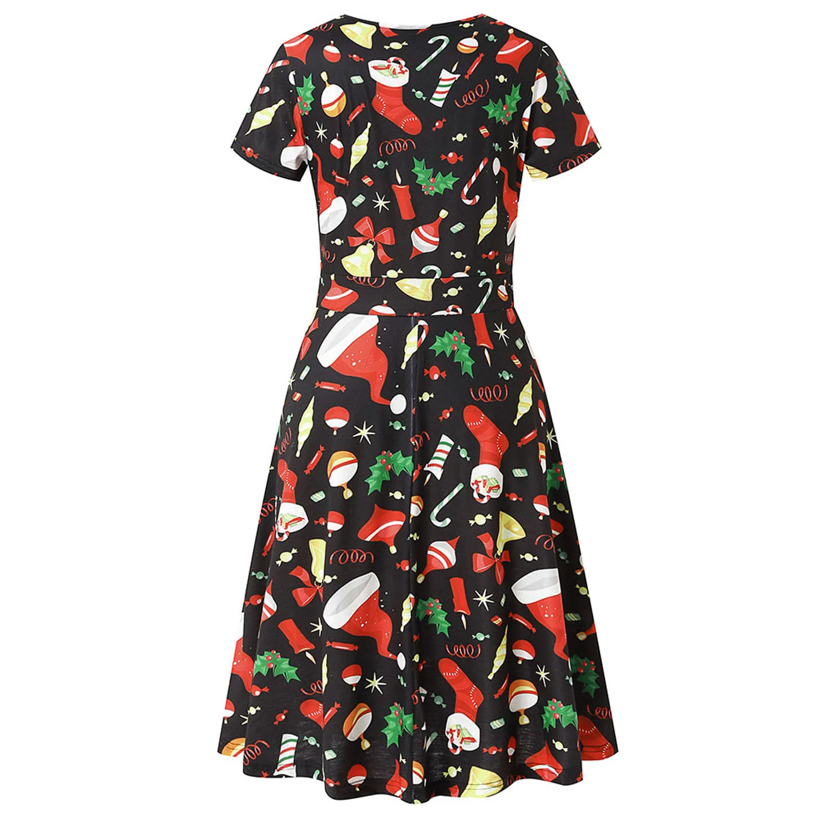 

AMSGEND Women's Clothing Appliques woman dress Fashion V-neck casual Christmas Print Swing Sheath dress for girls Women's dress