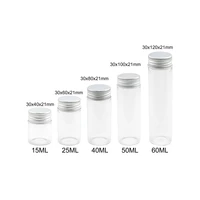 12pcs clear glass bottles empty 15ml 25ml 40ml 50ml 60ml gifts pot silver screw aluminum lid refillable vials candy tank