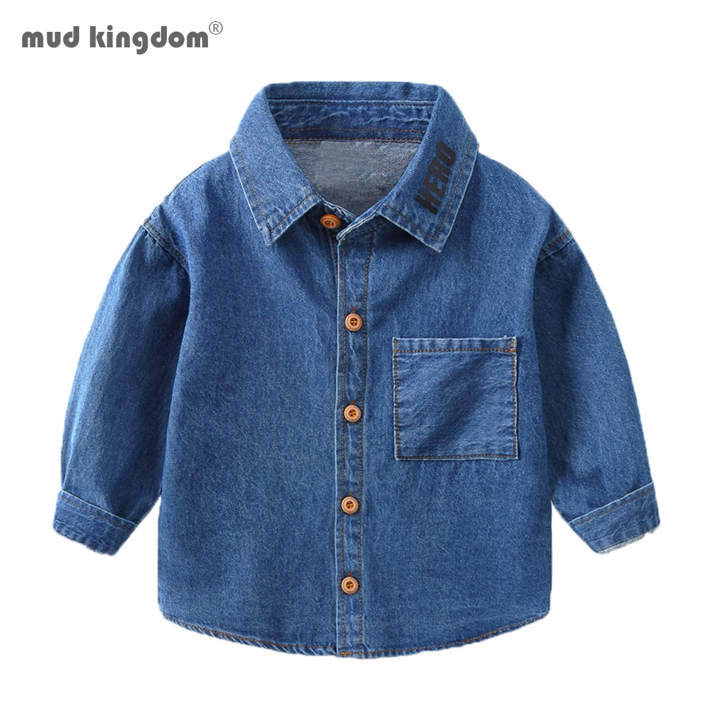 

Mudkingdom Boys Denim Shirts Cute Cartoon Animal Pattern Fashion Boy Clothes Long Sleeve Tops Kids Shirts Spring Autumn Clothing
