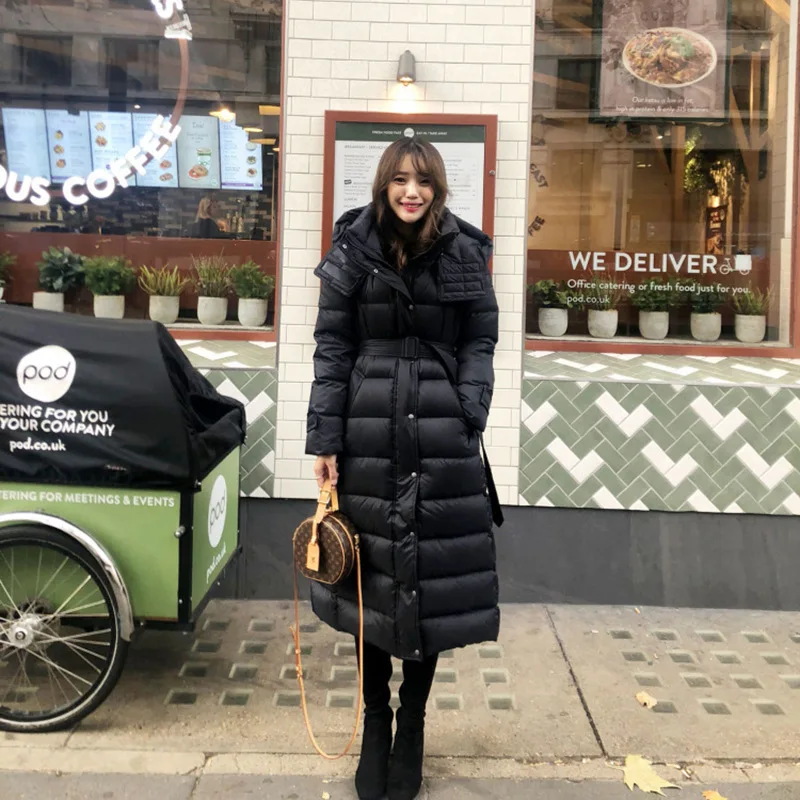 90% белый пуховик на утином пуху 2019 женская зимняя куртка плотное длинное пальто