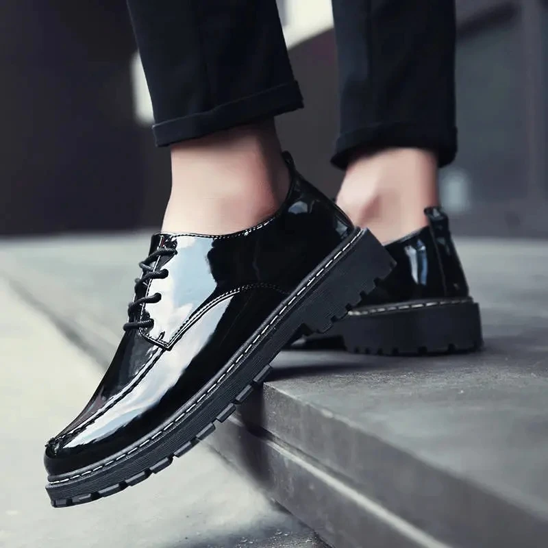 

Glossy Bright Color Men's Casual Leather Shoes 2021 New British Style Youth Male Small Leather Shoes Size 38-45