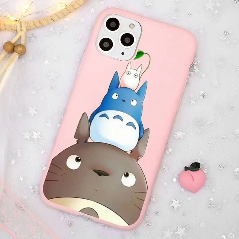 

Cartoon Ghibli Miyazaki Totoro Phone Case Candy Color Pink for iPhone 11 pro XS MAX 8 7 6 6S Plus X 5S SE 2020 XR