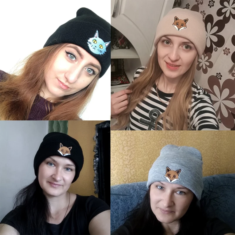 SuperB& G, Новое поступление, осенне-зимняя шапка для женщин и мужчин, Вязаная хлопковая шапка Skullies Beanies, шапки унисекс с принтом кошки, лисы, хеджирующая шапка Gorros