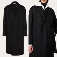 hidden buttons men suitsovercoat thick woolen long groom jacket custom made black tuxedo party outfit handsome formal coat