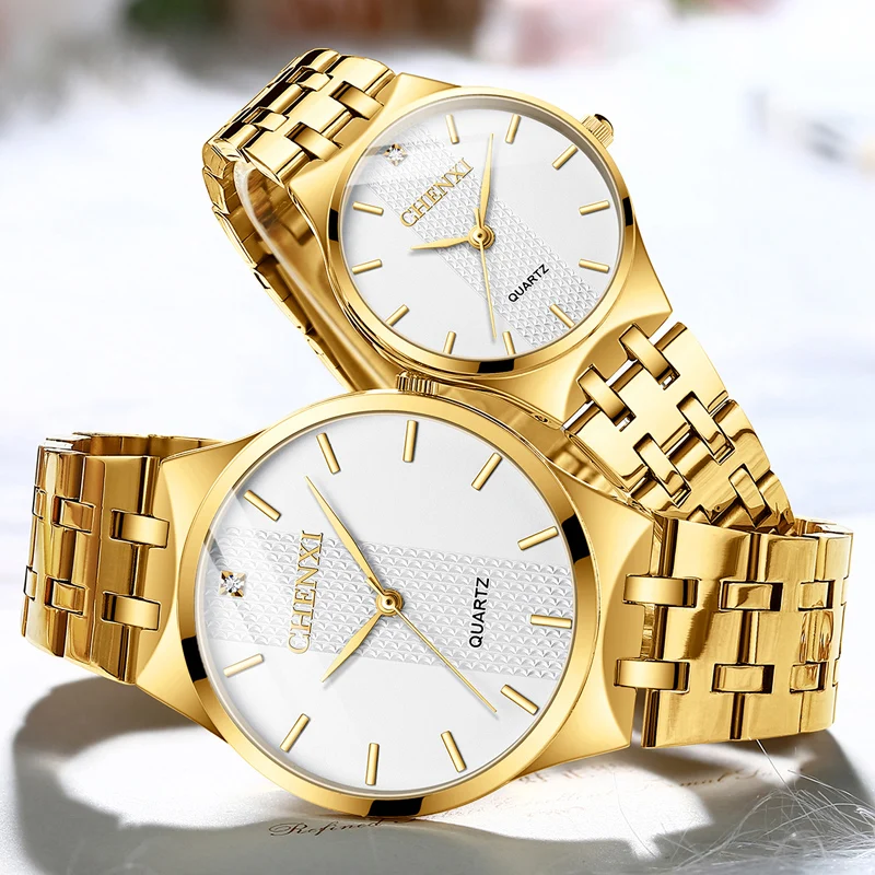 CHENXI Couple Watches For Lovers Top Brand Luxury Gold Stainless Steel Quartz Men Watch Women Watches 2021 Lover's Watches Gift chenxi lover watch men women top brand luxury gold couple watches stainless steel band quartz watch reloj de numero para mujer