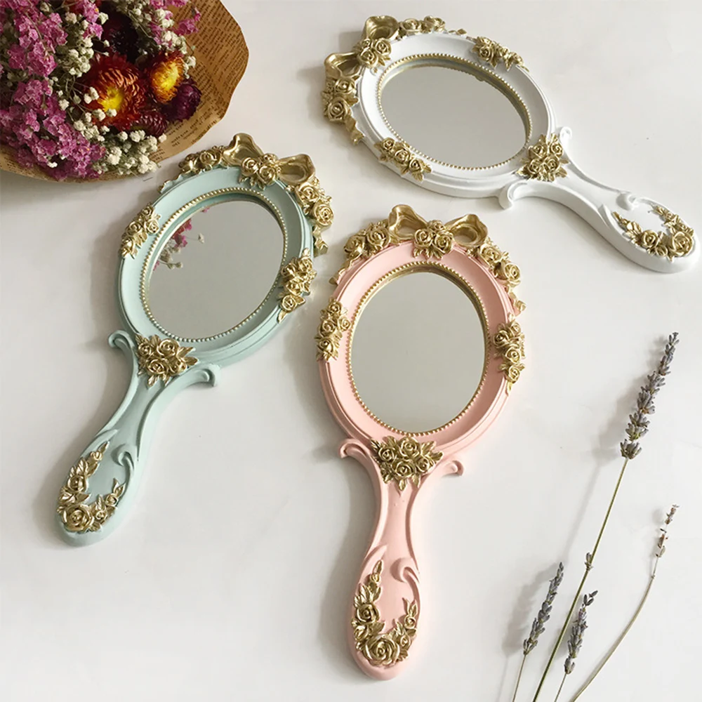 

1Pc Rectangle Hand Hold Cosmetic Mirror With le Makeup Vanity Cute Creative Wooden Vintage s