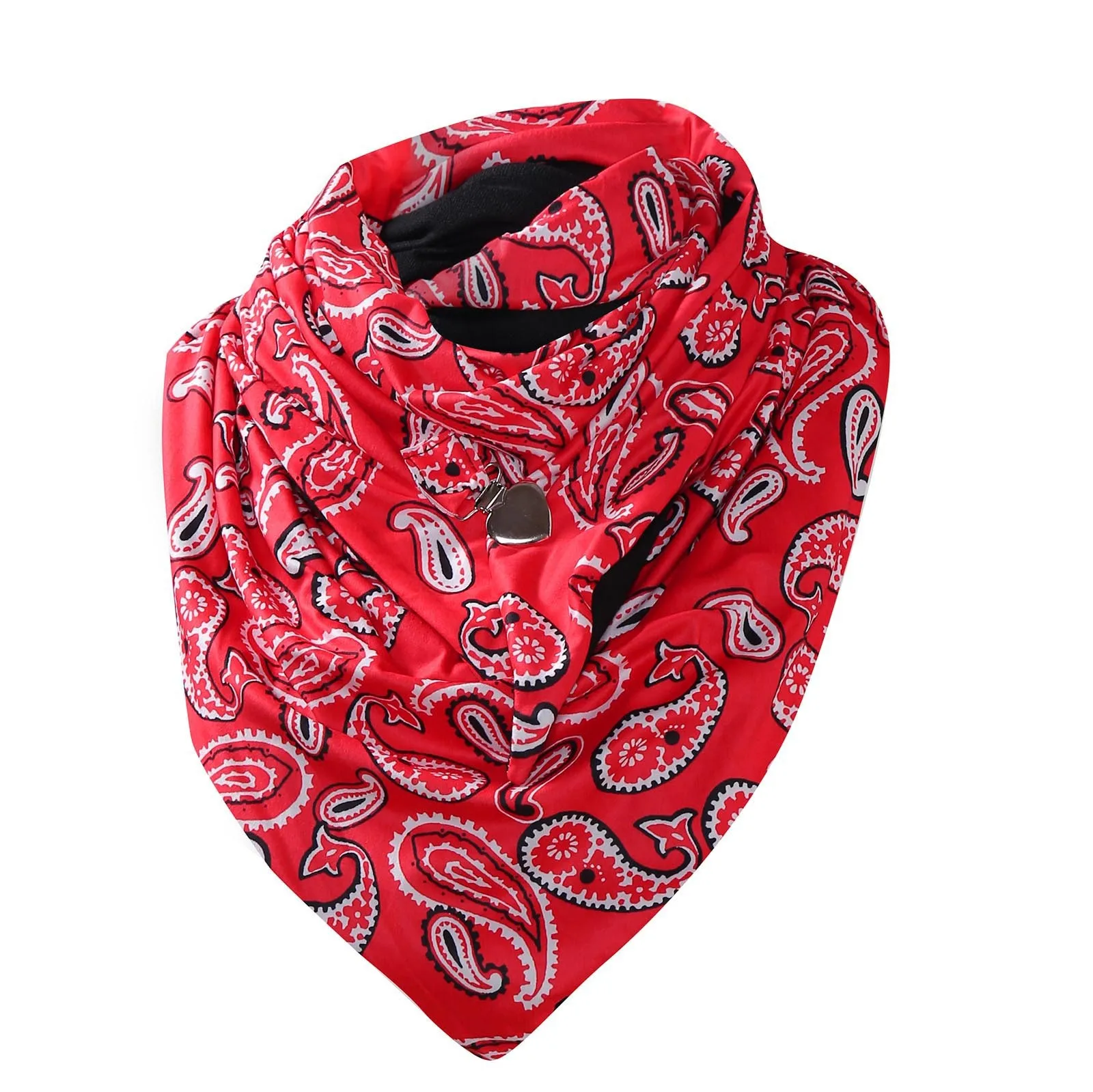 

Fashion Solid Color 2020 Autumn Winter Warm Windproof Cashew Flowers Prints Double-Layer Buckle Scarf