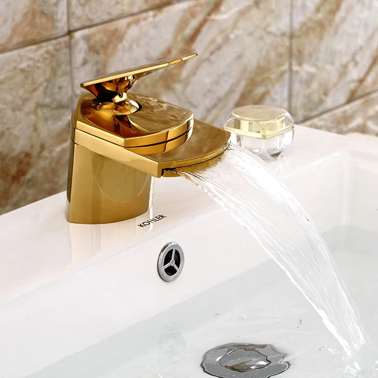 

Golden Basin Faucet All Copper Hot And Cold Under Counter Basin Waterfall Faucet Black Ancient Brushed Basin Faucet