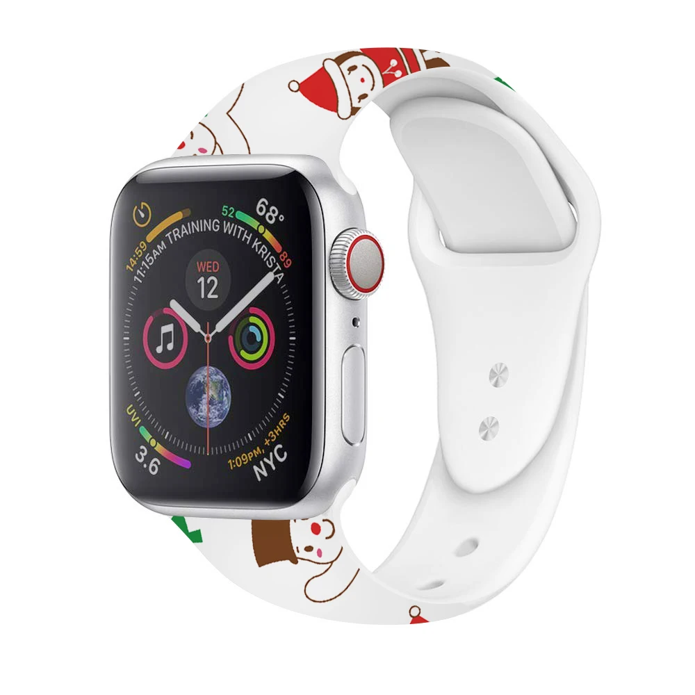 Ремешок для часов женский Силиконовый ремешок для Apple Watch 38 мм 42 мм 44 мм 40 мм милый Рождественский браслет Санта для iWatch серии 5 4 3 2 1 ремешок для часов подарок