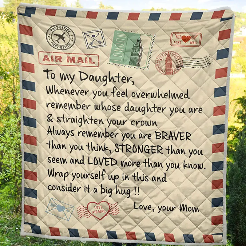 

To My Daughter Message Letter Quilt Blanket 3D Digital Print Flannel Blanket Quilts for Home Bed Sofa FAS6