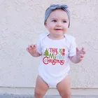 С надписью My First Christmas цельные первое Рождество; Детская одежда для новорожденных и малышей, для мальчиков и девочек комбинезоны Jumpysuit Новогодний костюм Подарок для ребенка