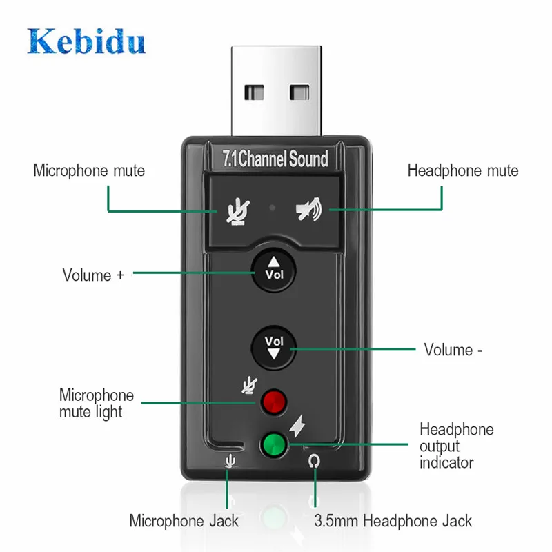 Внешняя звуковая карта USB 3 шт./компл. аудио адаптер Виртуальный 7 1 ''USB 2 0 с