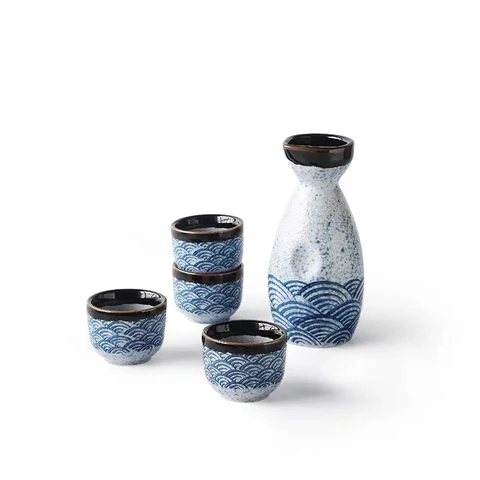 Винный набор в японском стиле с рисунком морской сакэ, креативная винная чашка, домашний керамический сакэ, столовая посуда для ликера, алкоголя, посуда для напитков