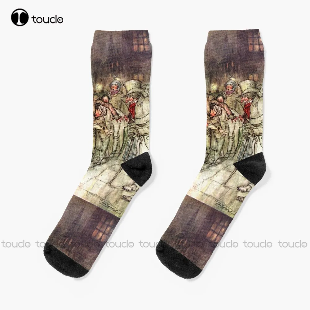 

Bob Cratchit Sledding - A Christmas Carol - Arthur Rackham Charles Dickens Socks Graphic Socks Personalized Custom Funny Sock
