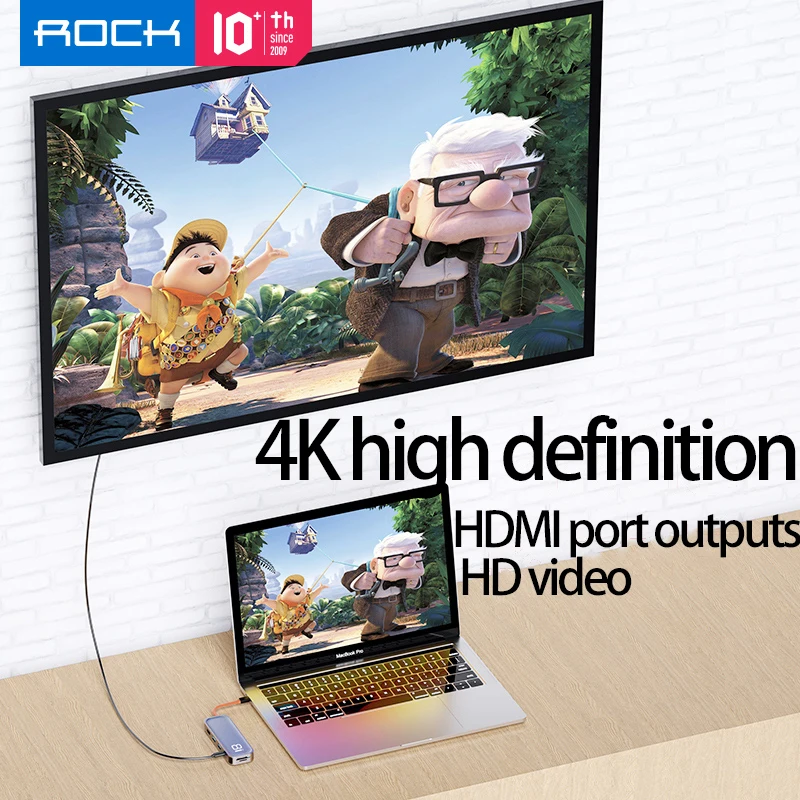 USB-концентратор ROCK HDMI с адаптером питания PD для ноутбука Macbook док-станция типа C