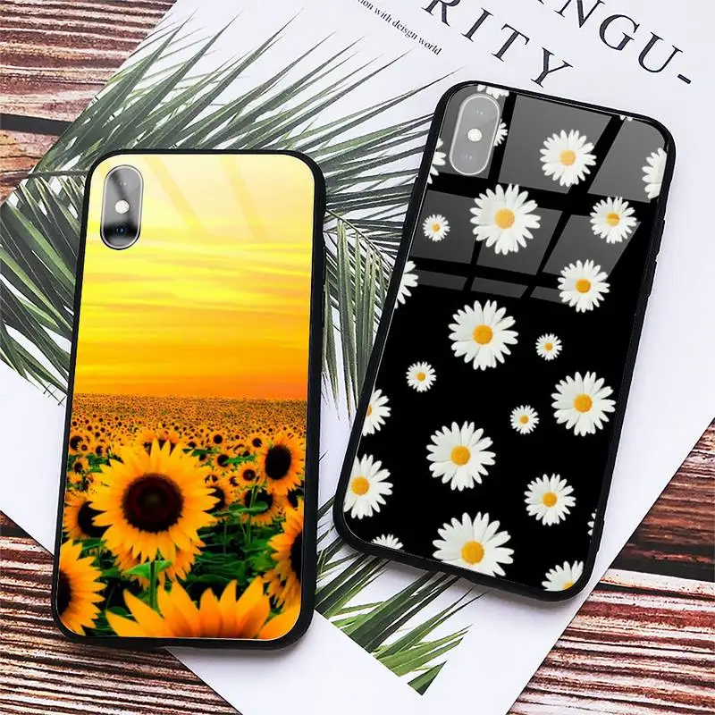 

Sunflower daisy flower Phone Case Tempered glass For iphone 6 7 8 plus X XS XR 11 12 13 PRO MAX mini