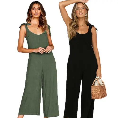 

Women Rompers 2021 Summer new Ladies Casual Clothes Loose Linen Cotton Jumpsuit Sleeveless Backless Playsuit Trousers Overalls