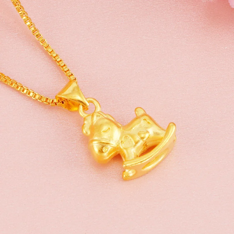 Ожерелье из 24-каратного золота с маленькой лошадью для женщин девочек детей