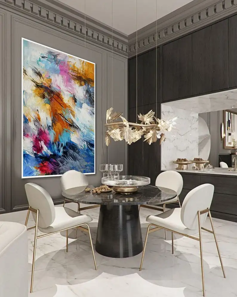 Beste Borstel Slag Oversize Extra Grote Verticale Moderne Kleurrijke Wall Art Hand Geschilderd Olieverfschilderij Living Eetkamer Bed Room