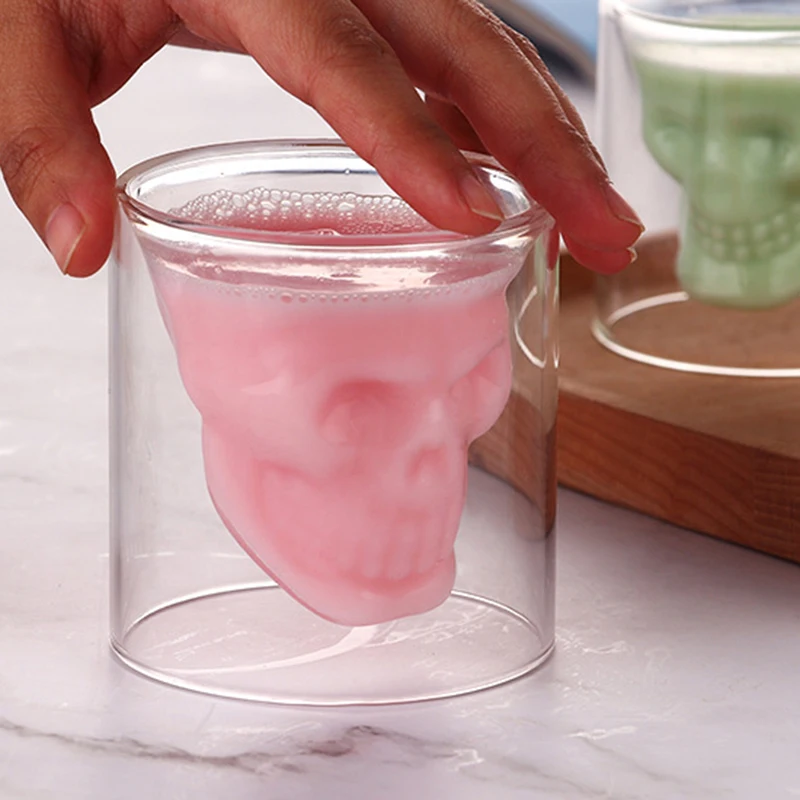 

Double-layered Transparent Skull Head Coffee Mug Crystal Glass Cup for Home Bar Club Whiskey Wine Vodka and Beer Wine Glass new