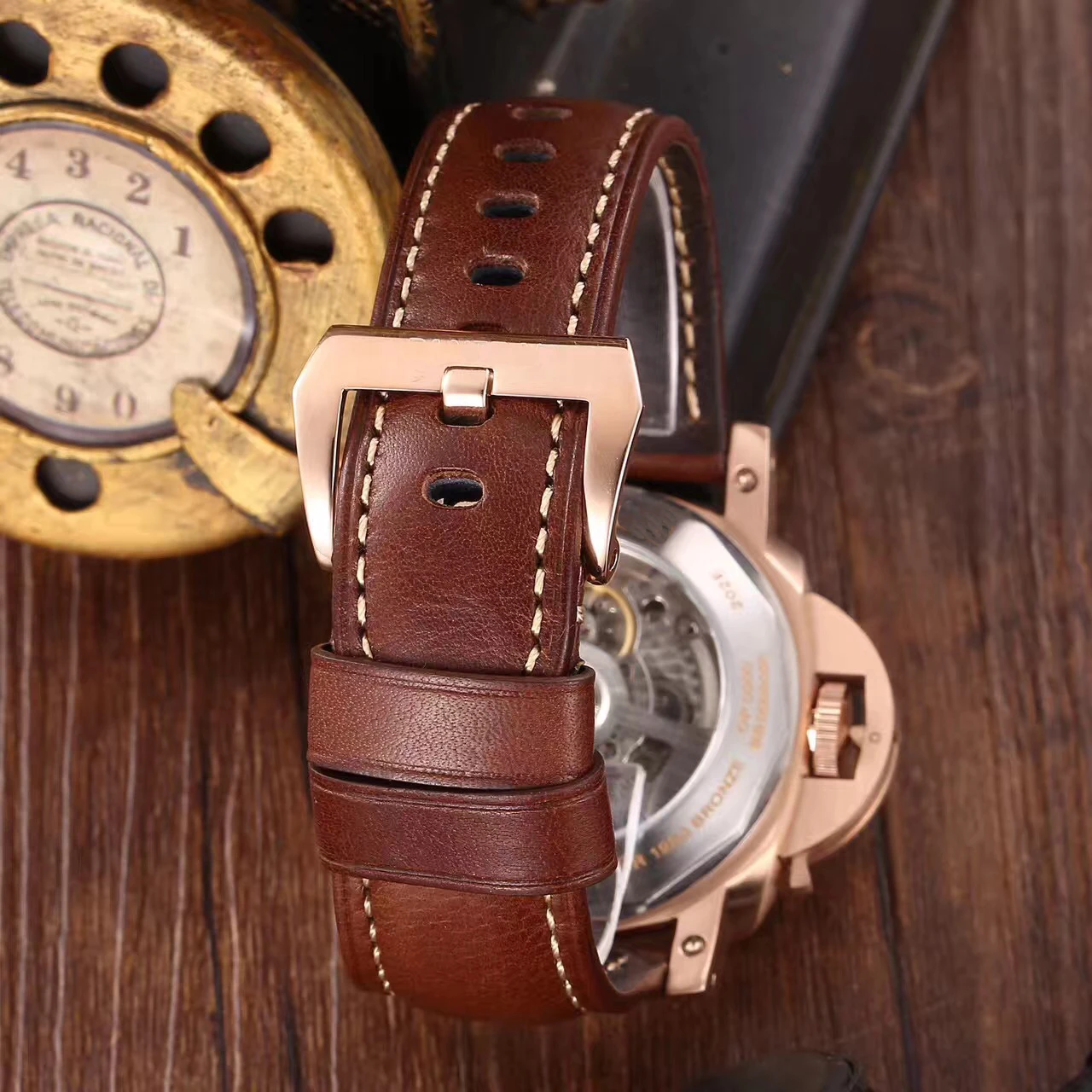 

Classic New Men Automatic Mechanical Sapphire Stainless Steel Rose Gold Black Blue Leather Watch SUB 3 Day 1950 Luminous