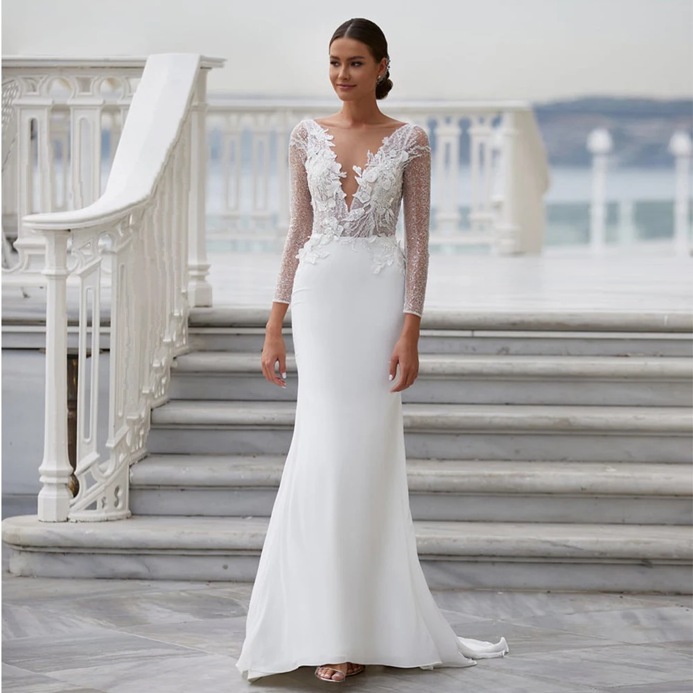 

Свадебное платье RANMO с открытой спиной, блестящее платье невесты с рукавом и аппликацией, шикарное свадебное платье