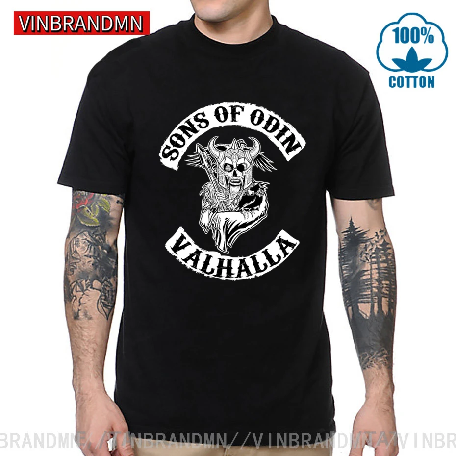 Мужская футболка из хлопка с принтом сынов Одина викингов Ragnar Lothbrok Valhalla Floki