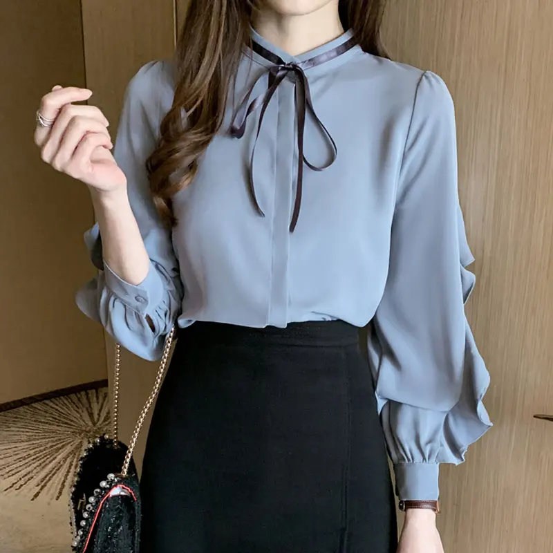 Винтажные женские рубашки 2020 осенние блузки корейские Топы с длинным рукавом и