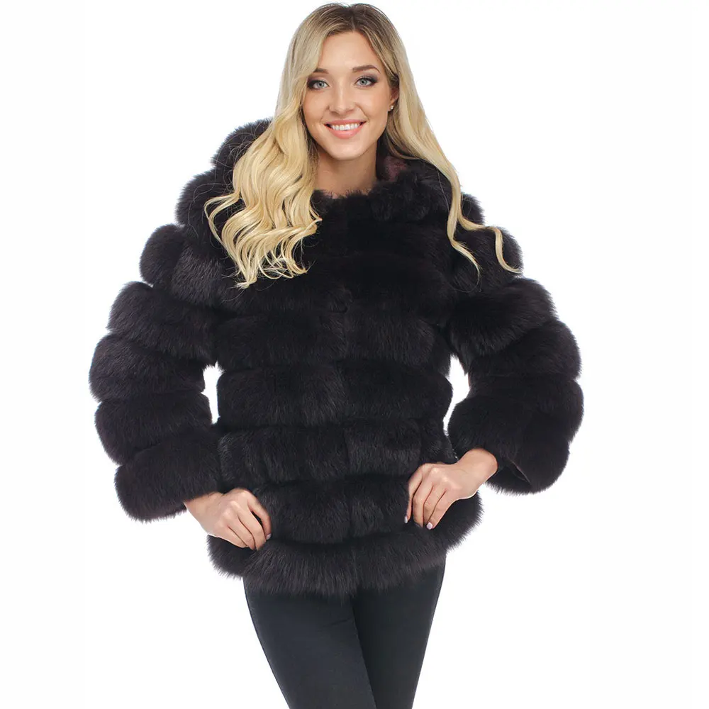 60cm hood black Натуральный Лисий пальто из настоящего меха, натуральная женская зимняя оригинальная натуральная лиса, шуба с мехом, куртка для девочек, пальто для женщин, пальто с лисой - Цвет: 60cm hood black
