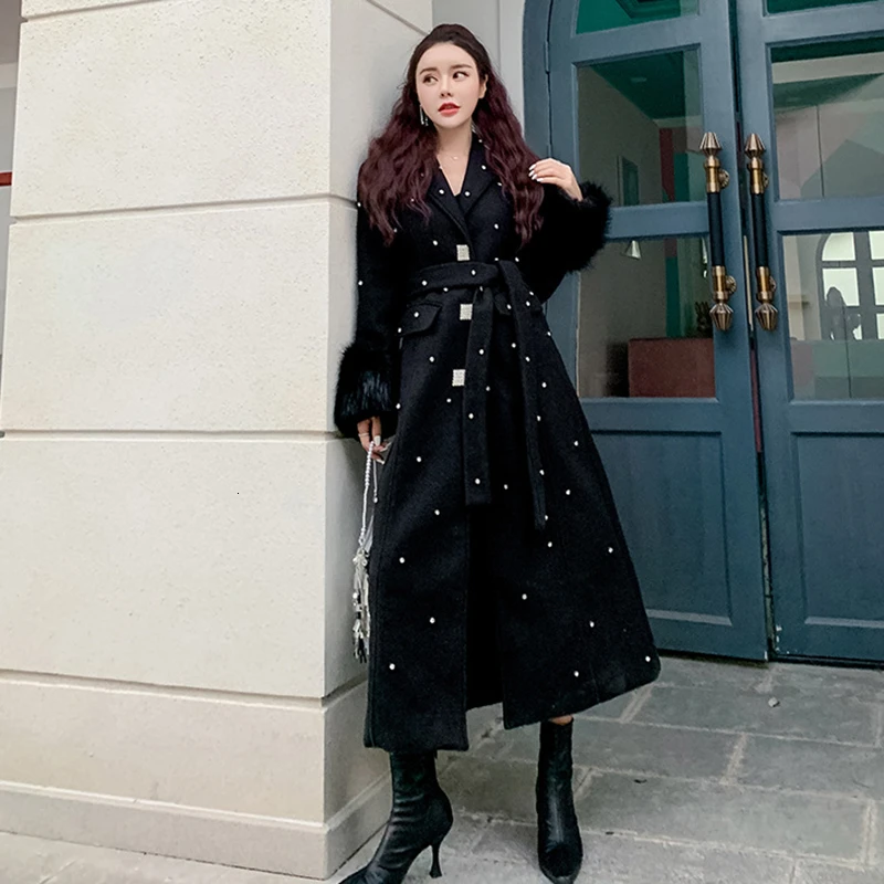 CHICEVER лоскутное меховое популярное цветное Женское шерстяное пальто с v образным
