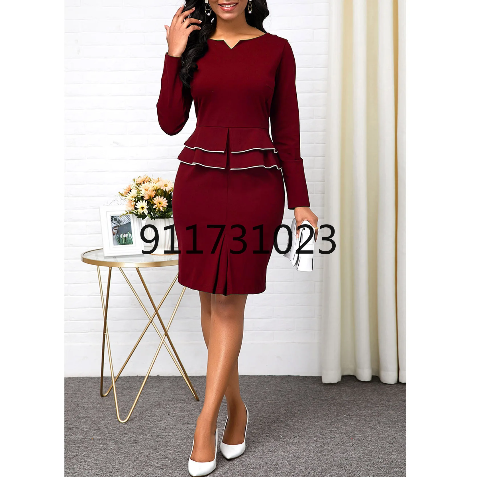 Женский комплект из двух предметов элегантный топ с длинным рукавом и V-образным