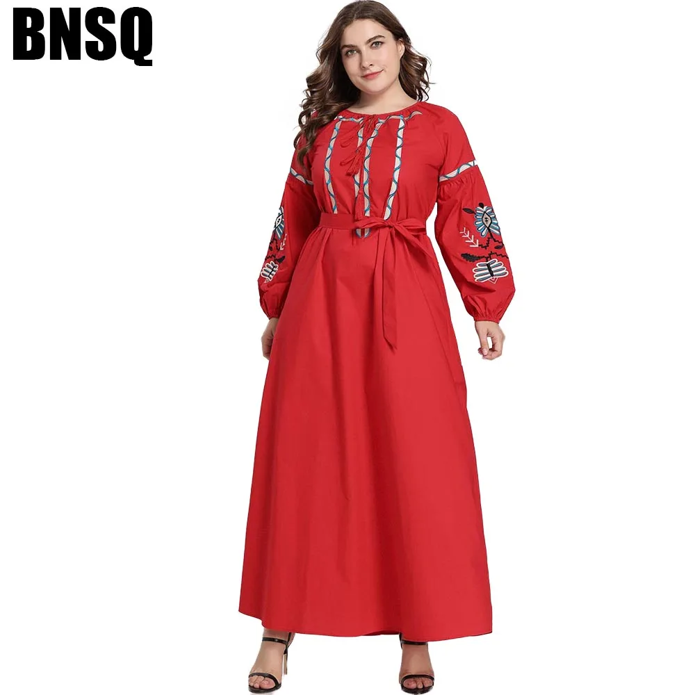 BNSQ размера плюс Abaya мусульманское платье макси арабский хиджаб одежда для