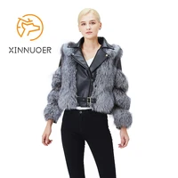womens leather jackets with natural fox fur coats winter leisure and business warm motorcycle suits