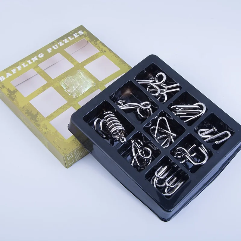 

New Set of 9 PCS Metal Puzzle Mind Brain Teaser Magic Wire Rings Puzzles Game Toys for Children Adults
