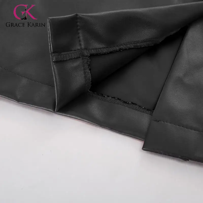 Grace Karin, Женская юбка из искусственной кожи, красный/черный цвет, кожа юбка с высокой талией, асимметричные юбки, Офисная юбка-карандаш, длина до колена,облегающая юбка миди