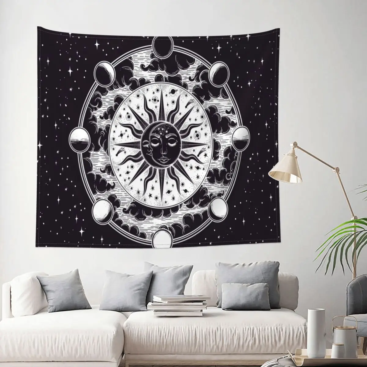 

Sun And Moon Phases Tapestry Art Vintage Decoration Wall Room Home Decor Hanging Living room Kawaii Cartom Fashion