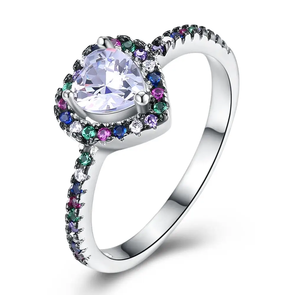 

HNSP Multicolor Zircon Heart Ring For Women Finger Trend Accessory Y2K Jewelry