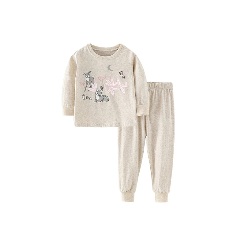 

Jumping meters Girls Cotton Pajamas Sets Toddler Babys Home Clothes Cartoon Fawn and Flowers Pattern Long Sleeve Sleepwear