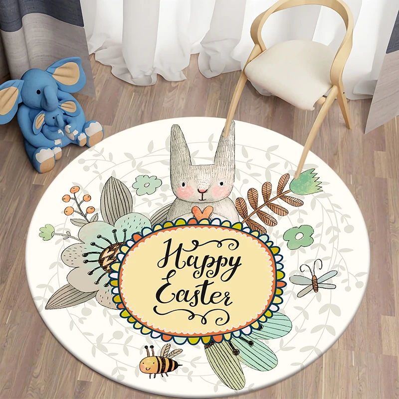 

Декоративный ковер с мультяшным Кроликом, круглые коврики с принтом, ковер для гостиной, напольный коврик, фланелевый нескользящий коврик д...