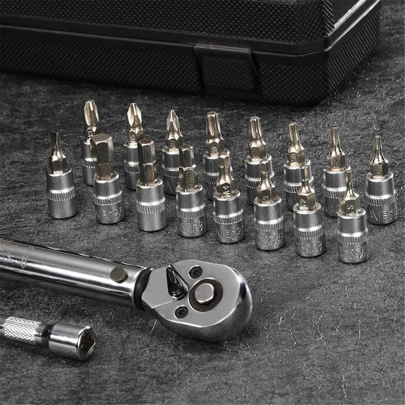 

18 Piece Tool Torque Wrench Bicycle 1 / 4 "2-20 Nm Torque Repair Tool Set Torque Adapter Precision Tool For Road Bicycle