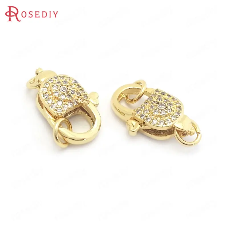 

(37840)2PCS 10x17MM 24K Gold Color Brass and Zircon Necklaces Bracelets Connect Clasps Jewelry Making Supplies Diy Accessories