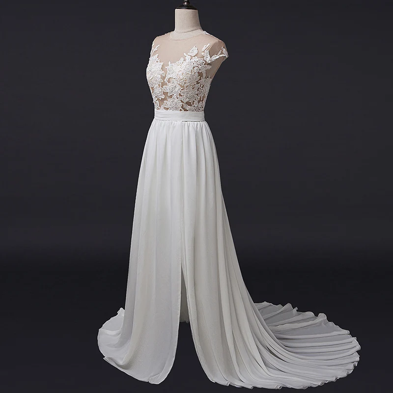 Женское шифоновое платье It's yiiya белое кружевное без рукавов расширяющееся