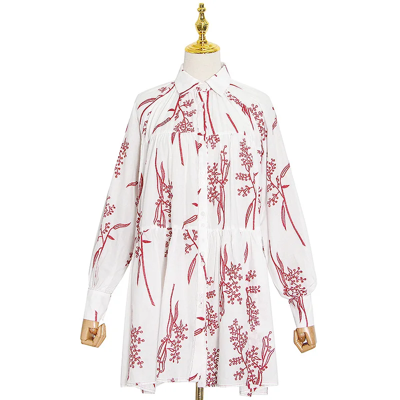 

Early autumn of 2021 the new fashion of French retro printing lapel embroidery baby unlined upper garment short dresses