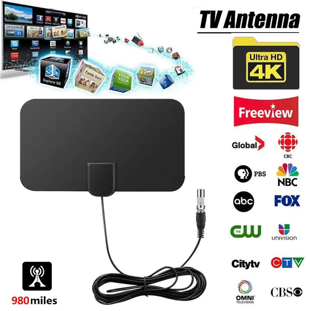 

980 Mile Range Max Antenna 4K Digital HDTV Indoor TV Antennas With Amplifier Signal Booster Active Indoor 25dB HD TV Radius Surf