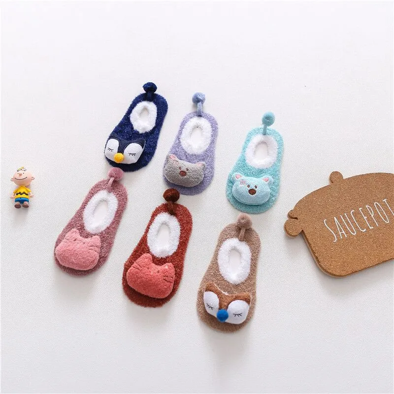

0-5 Years 1 Pair Baby Autumn&winter Warm Soft Socks Non-slip Bottom Kawaii Floor Socks Cartoon Plush Toddler Socks For Baby Kids