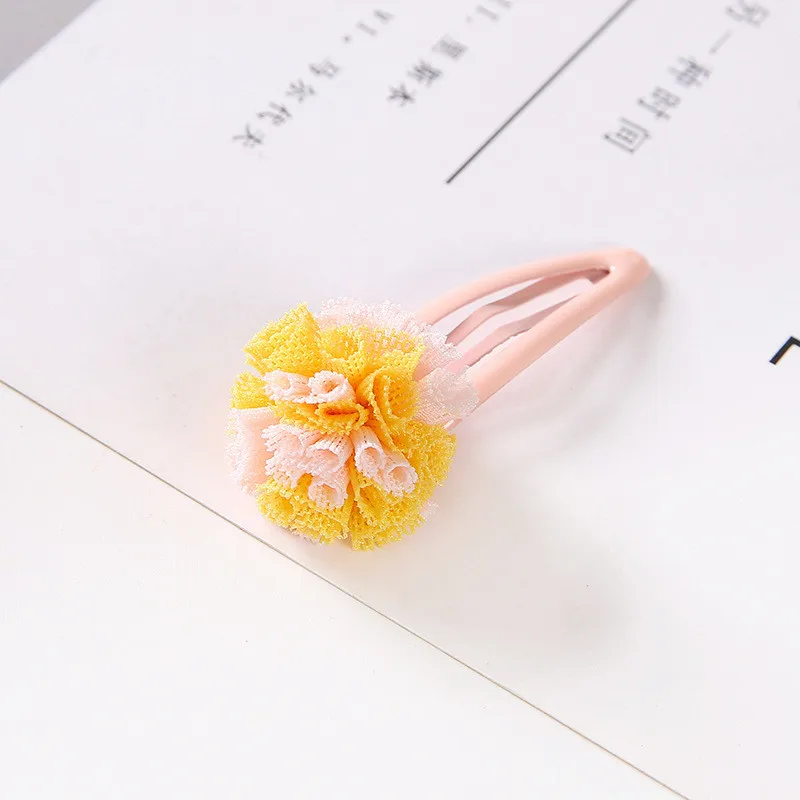 1pcs 5cm Hairpins Snap Hair Clips for Children Girls Hair Accessories Baby Cute Hair Clip Pins Gauze ball Color Metal Barrette - Цвет: C1 Orange