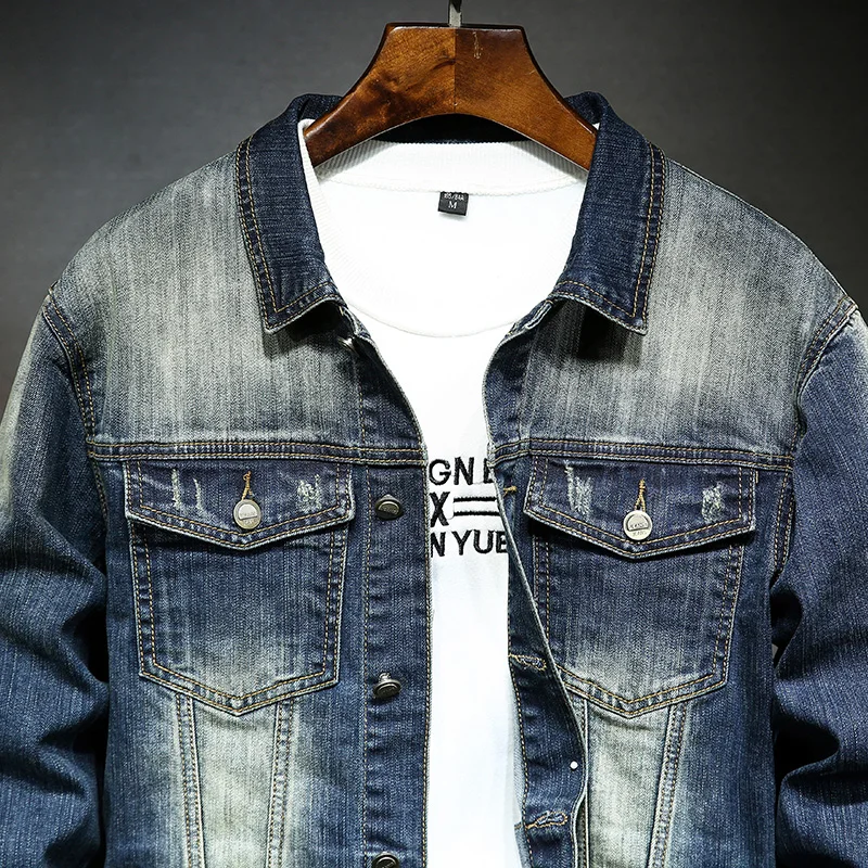 Мужская винтажная джинсовая куртка весна осень 2020 эластичная тонкая хлопковая