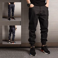 japanese vintage fashion men jeans loose fit elastic waist slack bottom denim cargo pants streetwear hip hop jeans men joggers