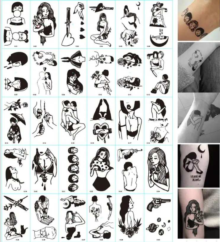 

30PCS Black Waterproof Tattoo Sticker Men Women Arm Body Art Party Flash Decals Water Transfer Temporary Tattos Tatoos