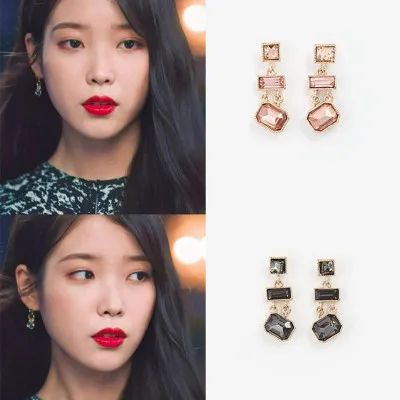 Женские серьги капельки с кристаллами IU same black корейские модные простые